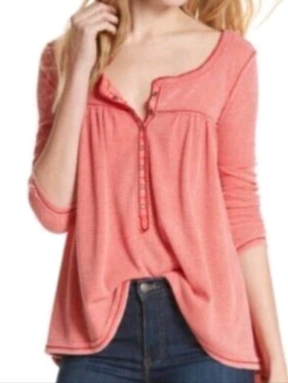 We the Free Kai Henley Waffle Knit Long Sleeve Oversized Top Free People Size M
